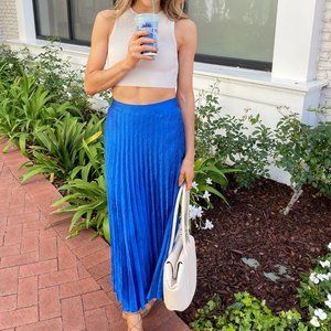 Zara Pleated Satin Effect Skirt Blue XS